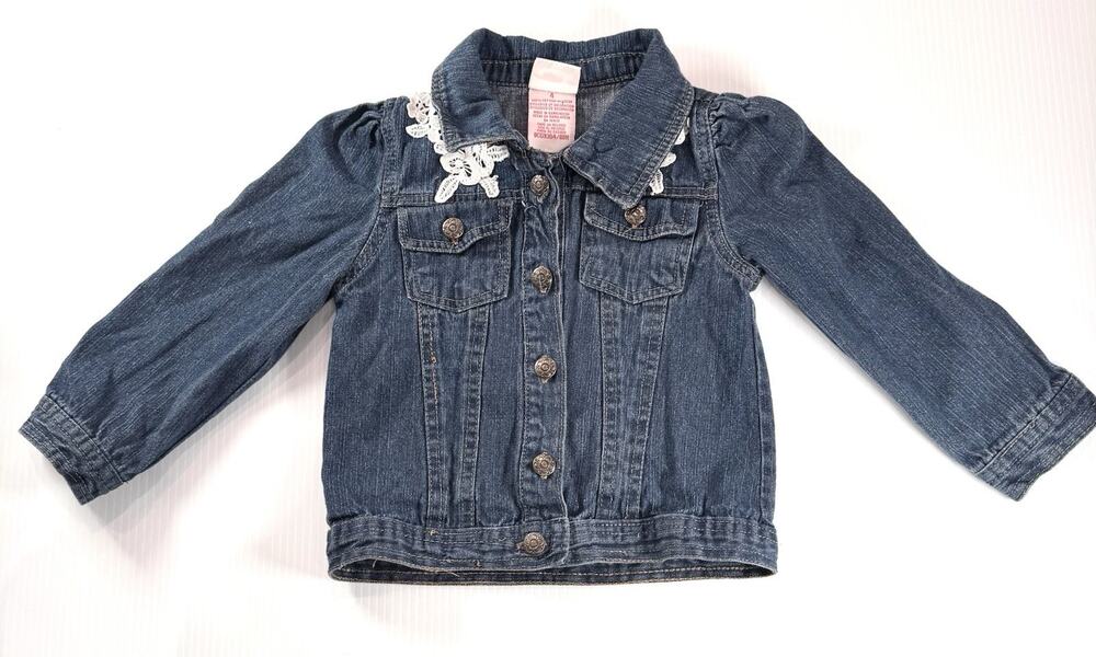 Nannette Kids Girls Denim Jacket Size 4 4T Dark Wash Lace Floral Flower Coat